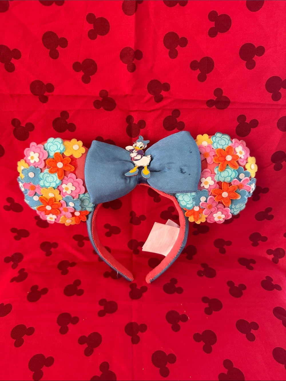 RARE DAISY 🌼 Floral Minnie Ears Headband with Blue Bow